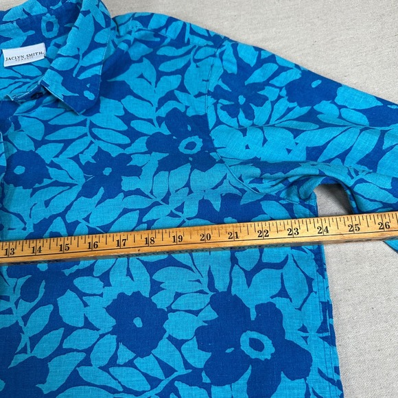 Jaclyn Smith Plus Blue Floral Coastal Beachy Button Down Shirt linen vacation - Picture 5 of 7